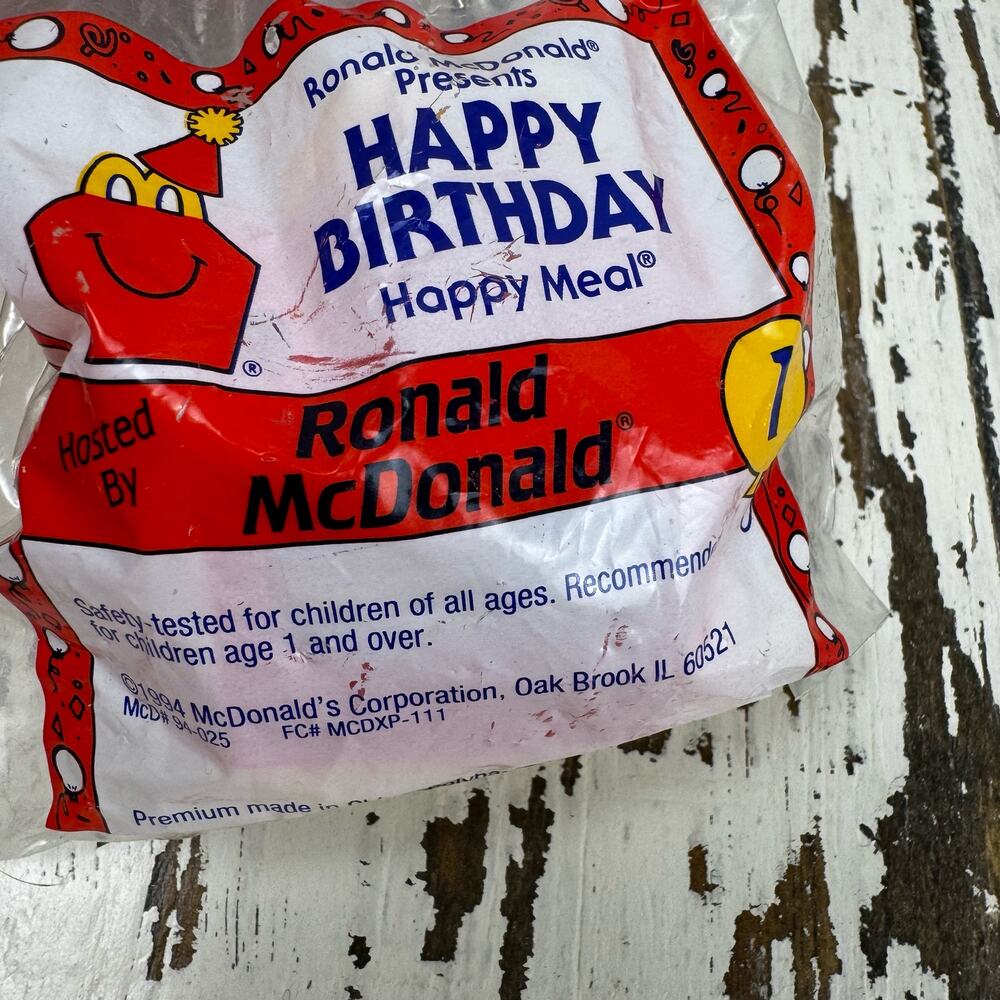 McDonald's Happy Birthday 1994 Ronald McDonald Happy Meal Toy #1 NOS NIP Vtg - Picture 2 of 3